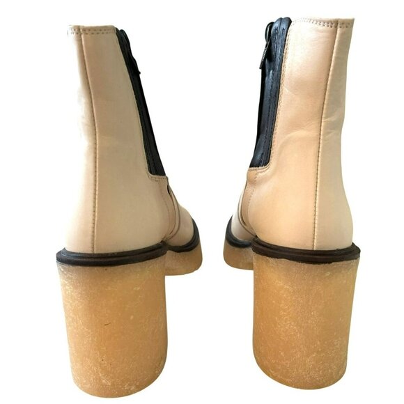 Free People Beige Leather Platform Chelsea Boots Chunky Lug Sole 8.5 Size 39 - Picture 4 of 10